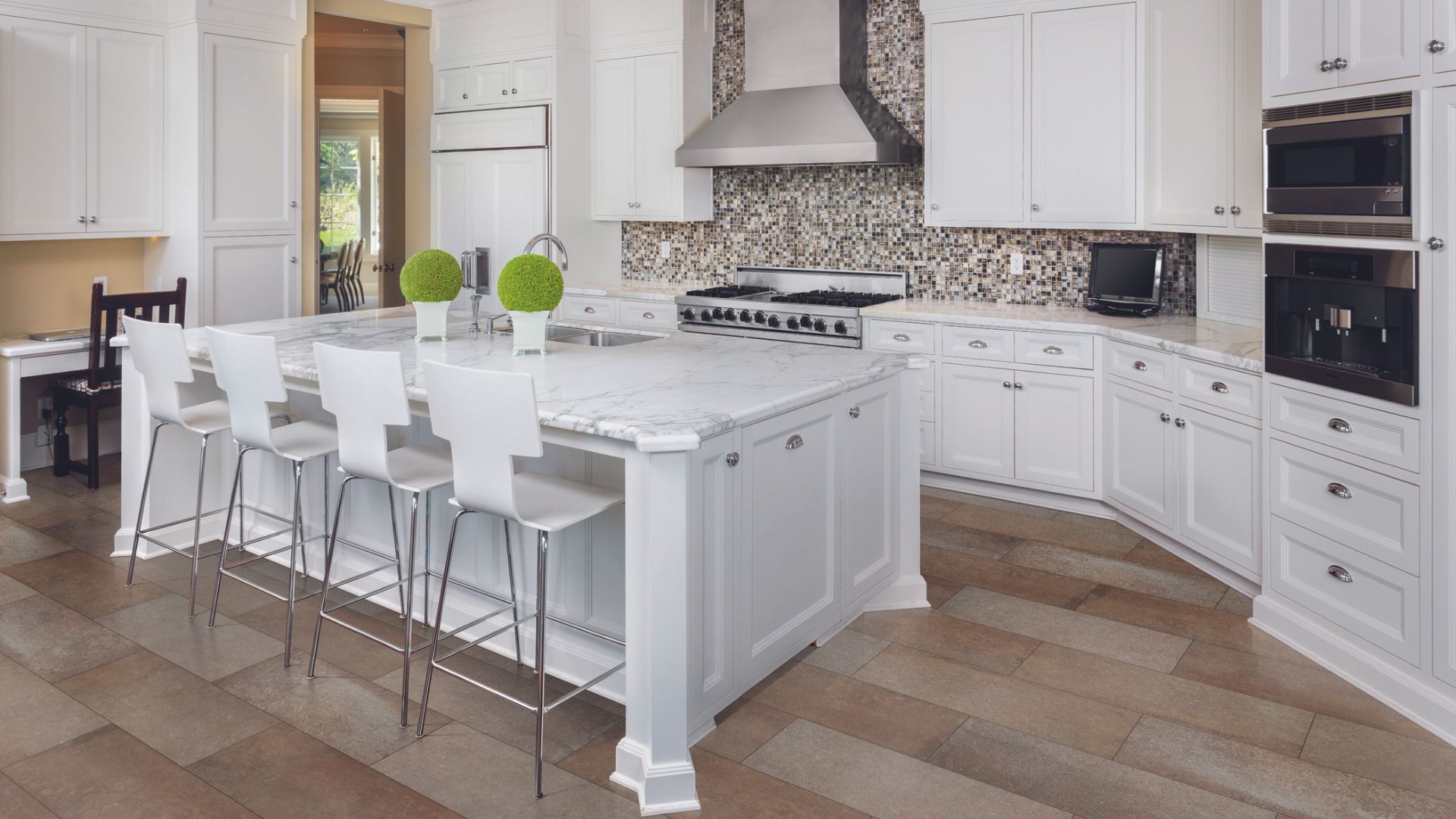 Tile flooring in a kitchen.